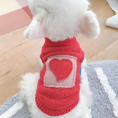 Rød kærlighed bomuld hvalp frakke strikning hund trøjer efterår vinter dyrejakke xs xl kat fransk bulldog terrier jakke varer: Xl