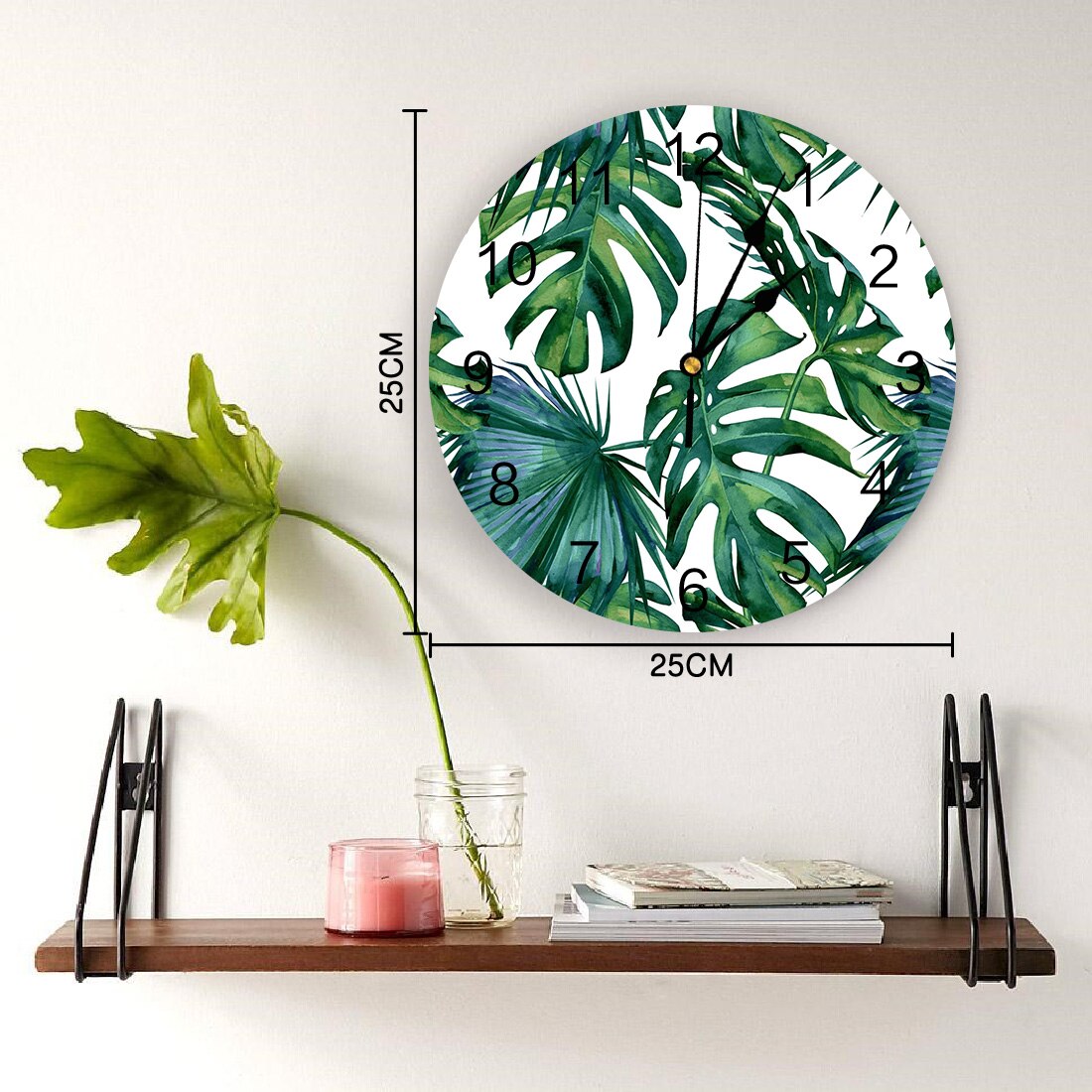 Palm Leaves Tropical Jungle Wall Clock Home Decor Bedroom Silent Oclock Watch Wall for Kitchen Living Room Wall Digital Clock