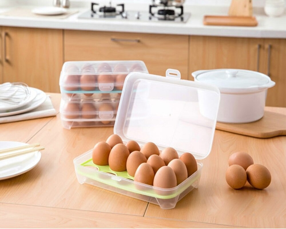 15 ägg box kök krispiga utomhus portabel picknick ägg förvaringsbox plast ägg box