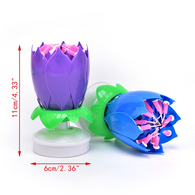 Vela Musical giratoria de flor de loto de feliz cumpleaños, para niños, velas para de cumpleaños, adornos de pastel de 1 pieza