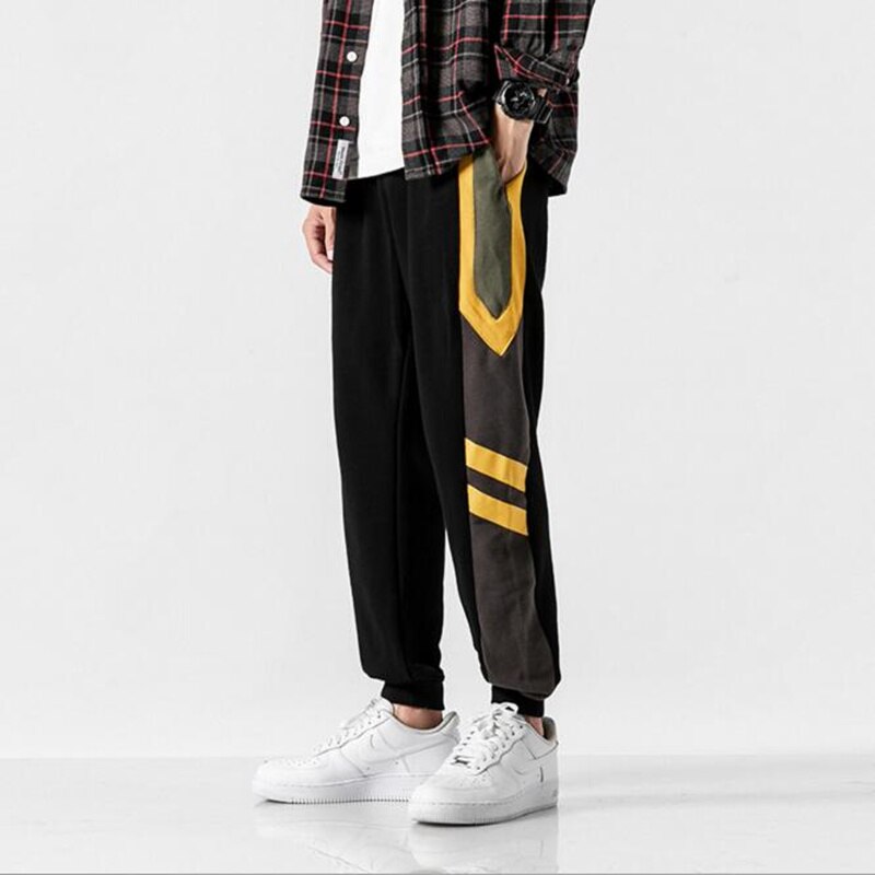 Hip Hop Streetwear Men's Patchwork Pants Men Casual Cargo Pant Trousers High Street Elastic Waist Harem Pant Men