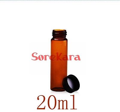 5pcs 20ml Brown Glass Seal Bottle Reagent Bottle Sample Vials Plastic Lid Screw Cap Screw On Cover