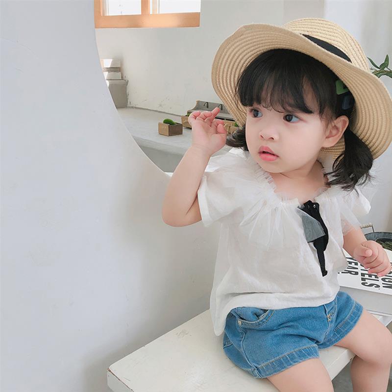 Baby Kleding Peuter Meisje Kid Leuke Tee Tops Zoete Japanse Stijl Zomer Pop Shirt Boog Korte Mouwen Shirt Wit blouses Kraag