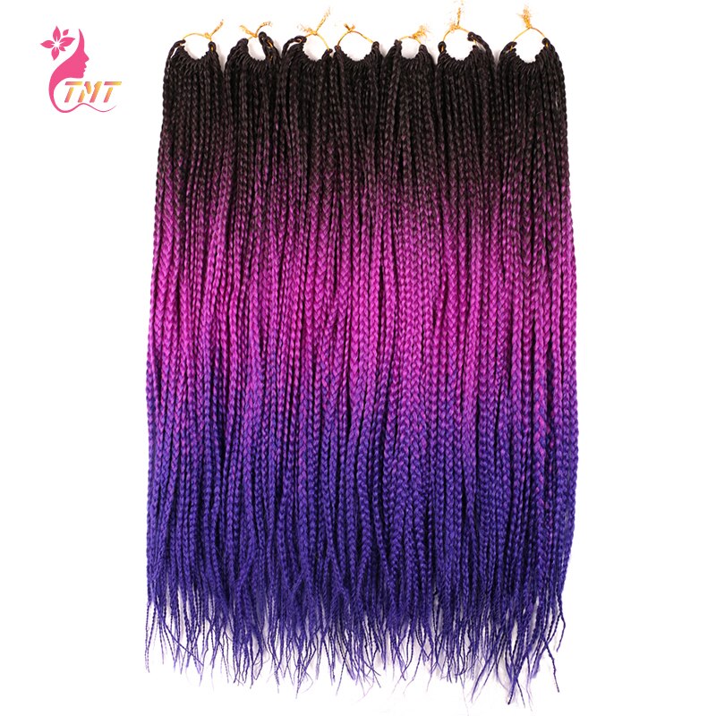 TMT 24Inch Crochet Hair Box Braids Long Purple Ombre Braiding Hair 10Strands Synthetic Rainbow Crochet Braids Hair for Women