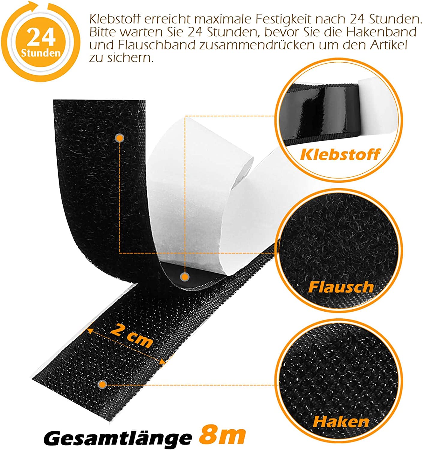 20mm Magic Sticker Tape Self Adhesive Extra Strong Double Sided Adhesive with Sticker Pad Fluffy Hook and Loop Fastener Black