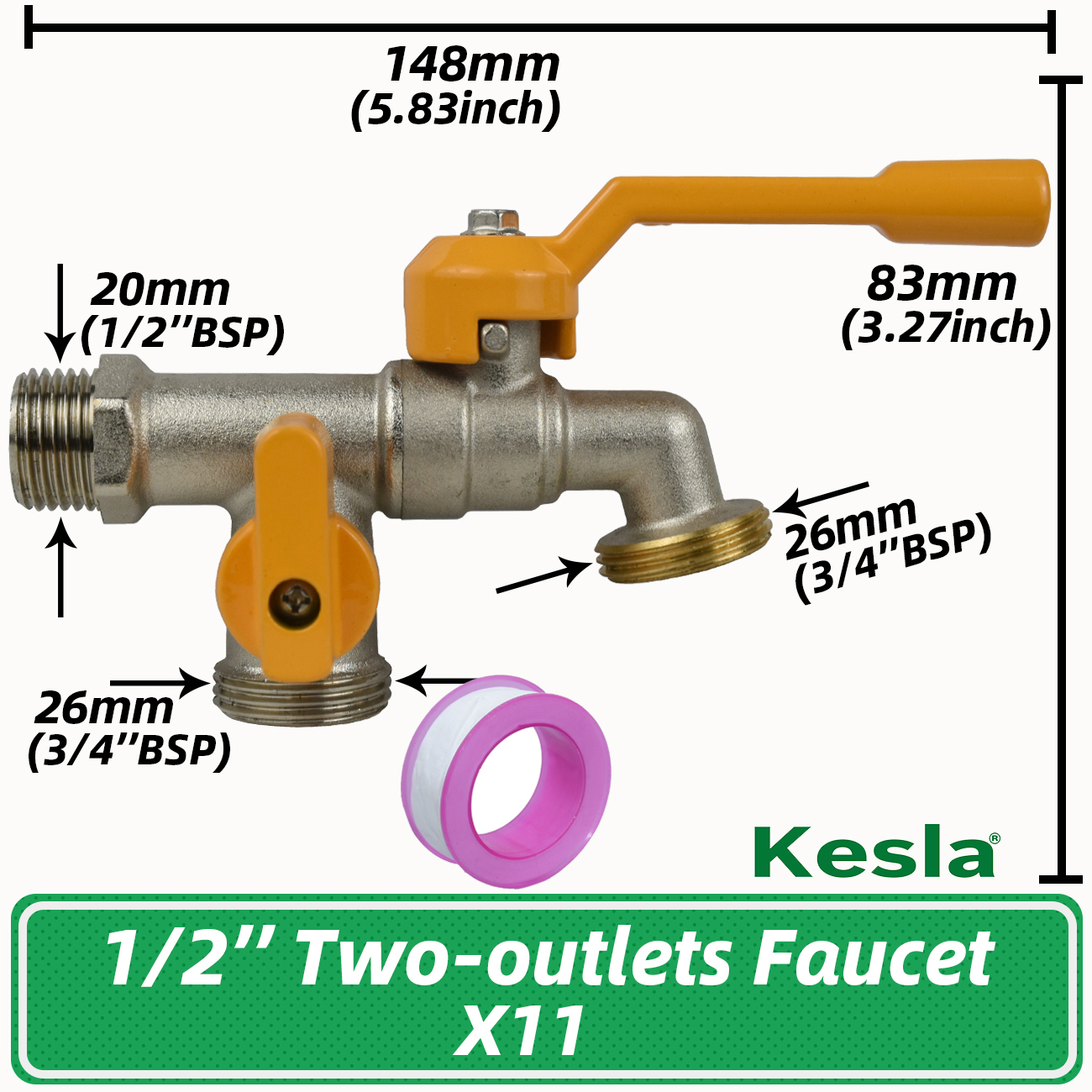 Garden 1/2'' 3/4'' Brass Water Faucet Water Splitter 1-Way 2-Way Connector Coupling Adapter Valve Switch Irrigation Tap Replace: Orange
