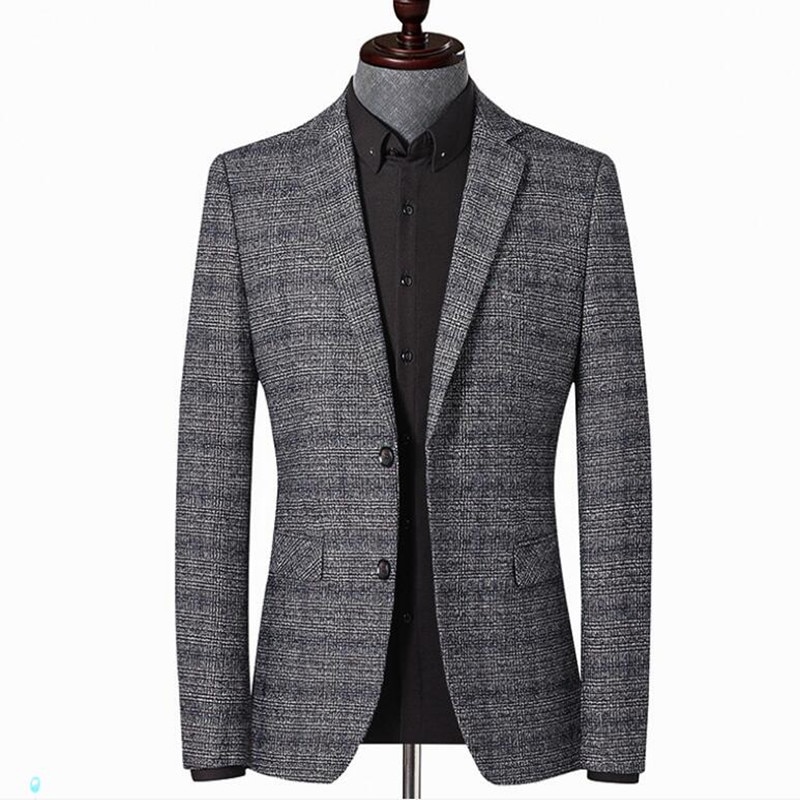 Efterår vinter stil herre blazer stribet jakke albue patch blazer tweed blazer frakke business afslappet overfrakke