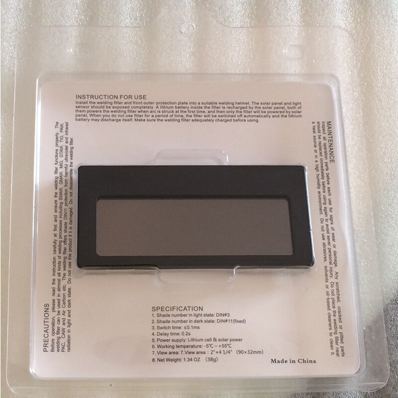 Blå farge glass automatisk mørkere tig sveisefilter linse litiumbatteri solenergi utsikt område 90*32mm rask trq -1100