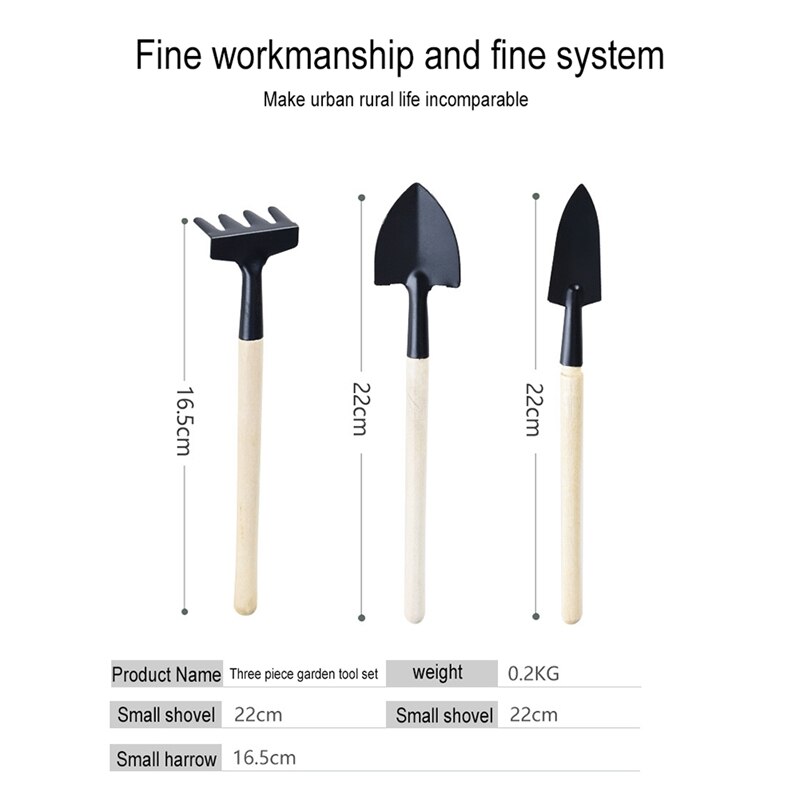 Gardening Tools Three-piece Small Shovel Hoe Rake Plant Potted Flowers Manual Tiny Wooden Handle Gadgets Garden Agricultural