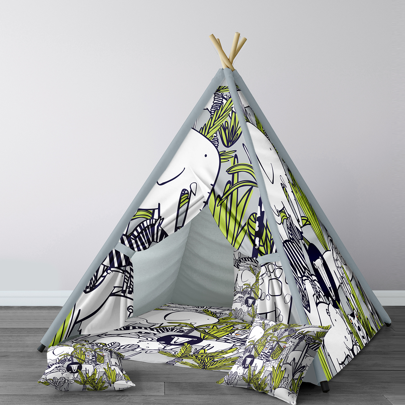 Spielen Zelt für Kinder Wigwam Portable Indoor Spielplatz Zelte Kinder Schlafzimmer Grau Dschungel Lion Modell 256