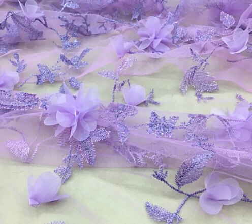 Blonderbroderi børnetøj stof 3d chiffon blomst applikeret kjole stof  rs2755: Lavendel