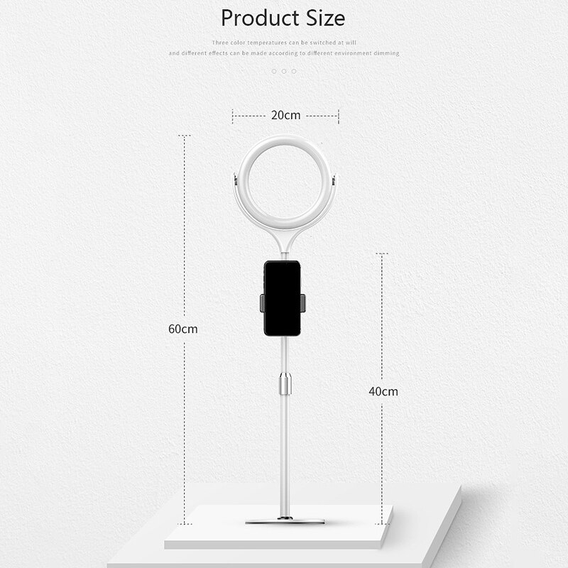 8 Inch 20CM LED Selfie Ring Light Studio Photography Photo Ring Fill Light with Tripod for Smartphone Makeup Live 3000K-6500K