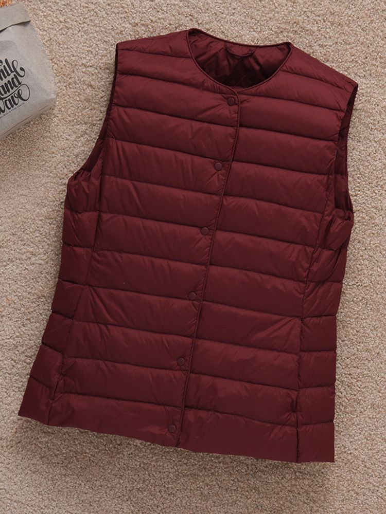 0-10℃ Women Puffer Vest Coat Autumn Winter Duck Down Thin Jackets Ultra Light Collar Reversible Sleeveless Waistcoat: L / Burgundy