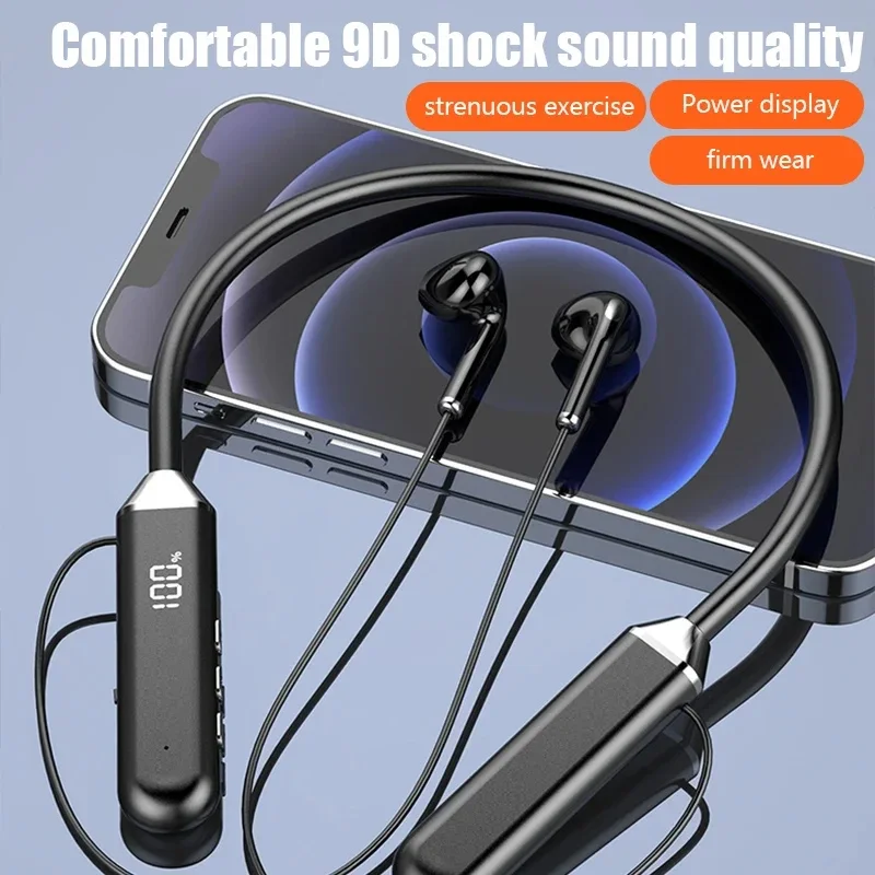 Bezprzewodowe magnetyczne słuchawki Bluetooth z pałąkiem na szyję Wysoka jakość dźwięku Stereofoniczne połączenie z wyświetlaczem Zasilanie Kompatybilne słuchawki 5.2 2025