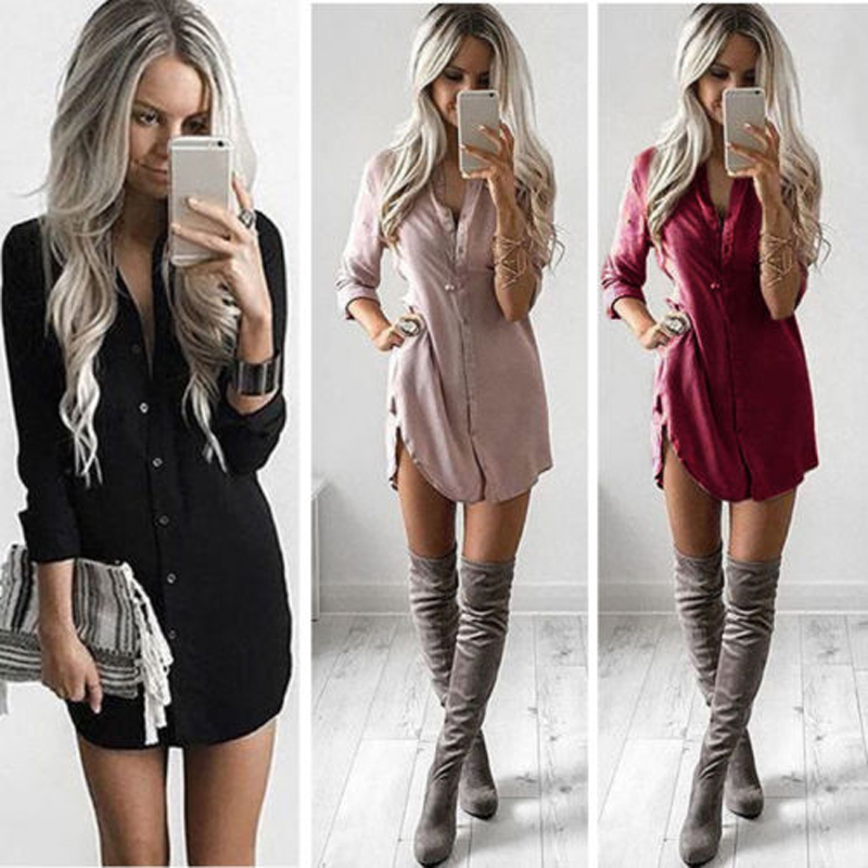 Dames overhemdjurk zomer casual losse lange mouw blousejurk vakantiejurken vestidos