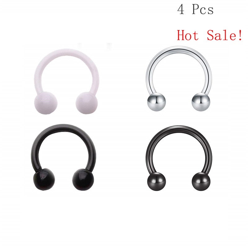 4 Pc Acrylic Steel Transparent Helix Piercing Stud Tragus Cartilage Septum Ring Horseshoe Women Men Nose Body Jewelry