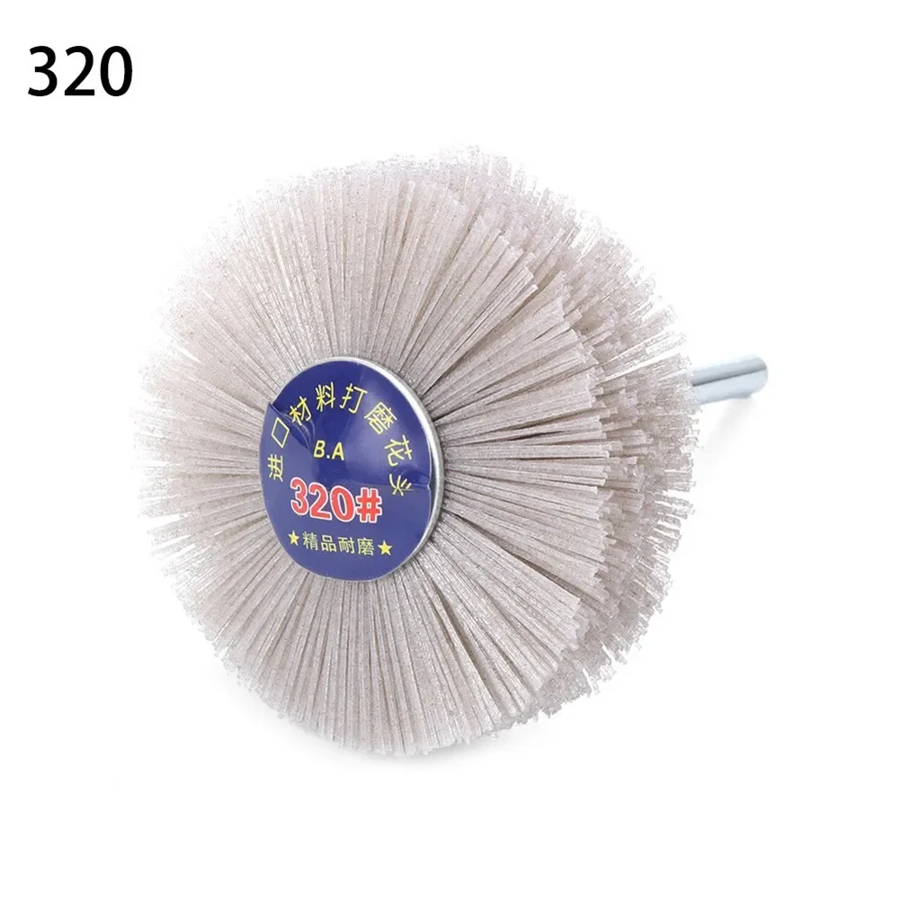 1 pezzo 80 # -600 # Spazzola abrasiva in nylon Spazzola per lucidare mobili per la lavorazione del legno Gambo da 6 mm Diametro 80 mm Smerigliatrice per testa Utensile abrasivo