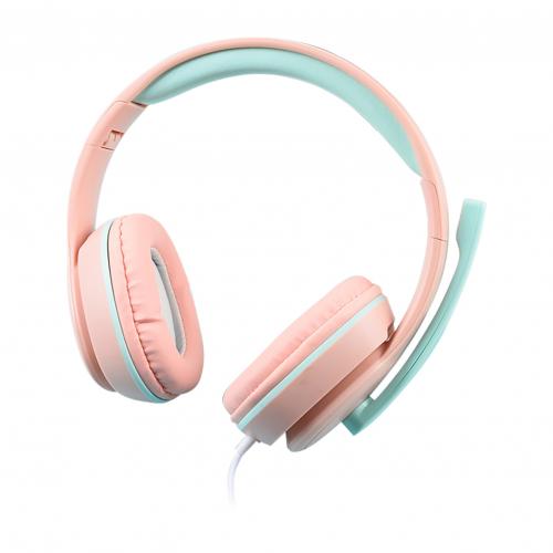 Dual Colors Wired Gaming Headphone Adjustable Headset with Mic for PC/Phone: Pink