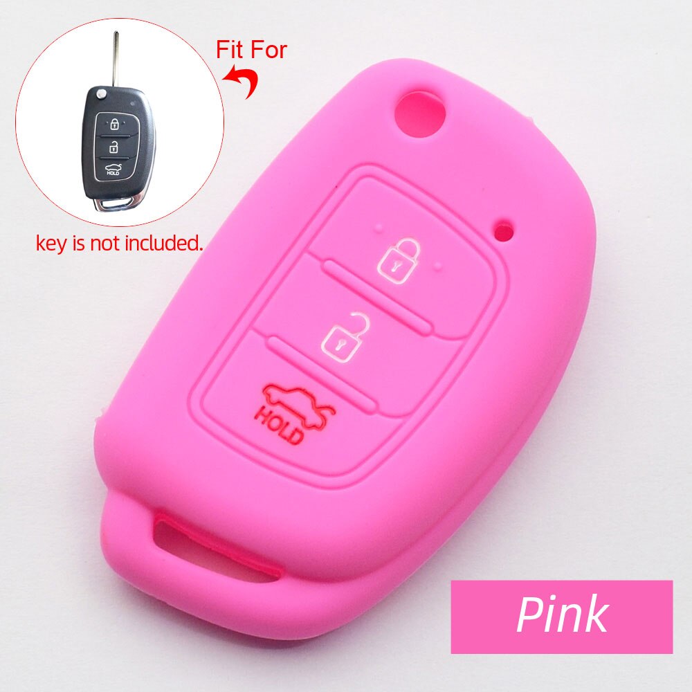 Funda de silicona para la llave del coche, llavero plegable de 3 botones, Control remoto, Protector de piel para Hyundai Santa Fe Sonata Tucson IX35: pink