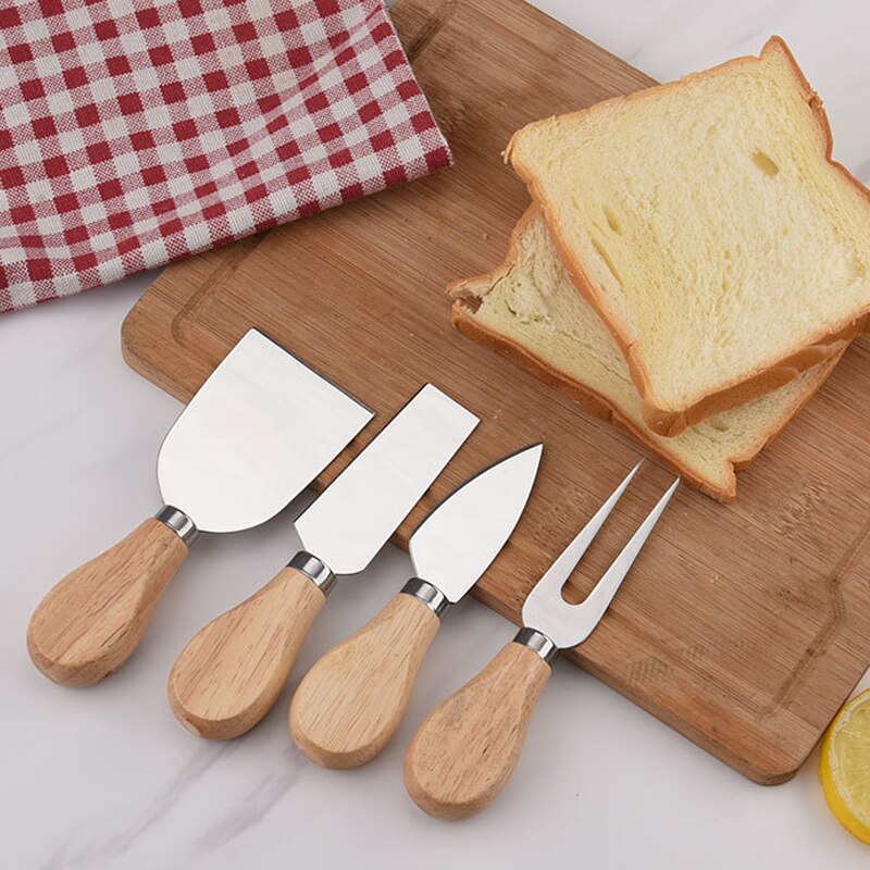 4PCS Cheese Knives Stainless SteelOak Handle Cheese Cutter Cheese Board Butter Spatula Kitchen Cheese Tools