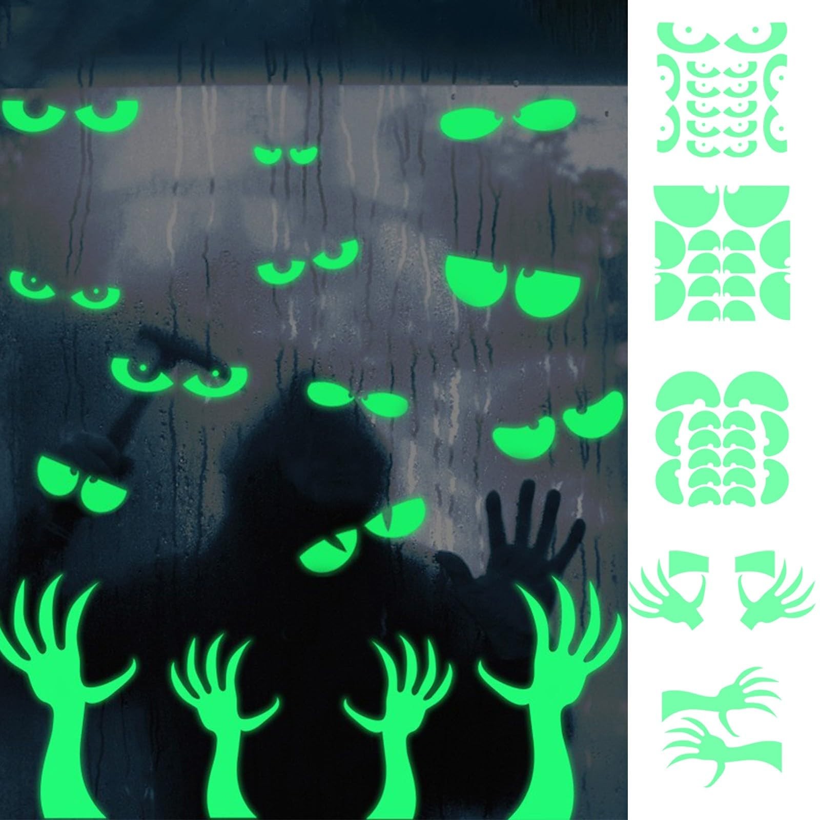 Halloween-lysende veggdekor med øyne som lyser i mørket, vindusklistremerke til halloween-dekorasjon, festutstyr til hjemmet