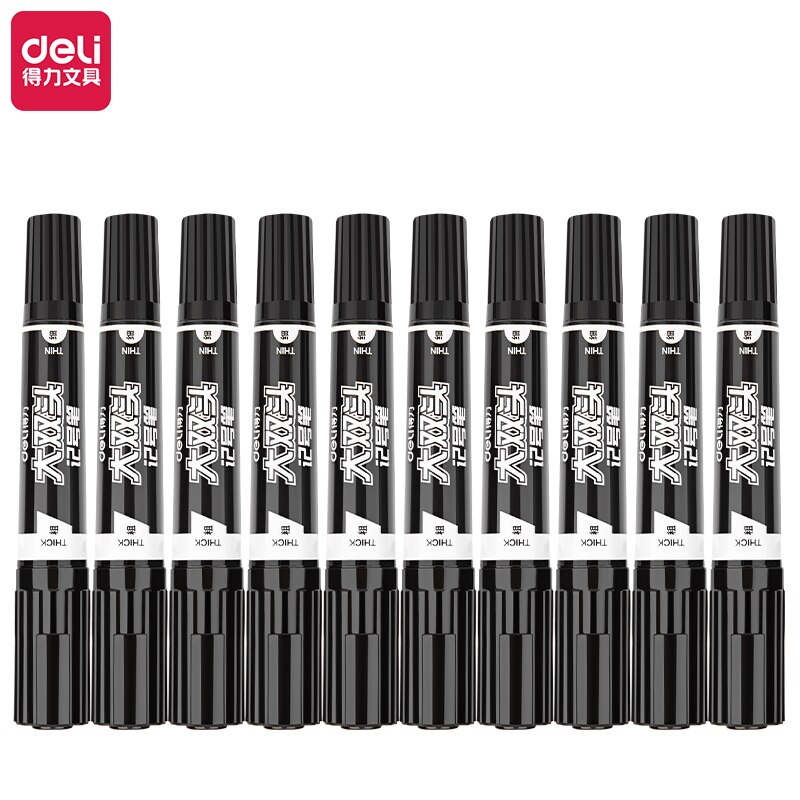 DELI ES555 a prueba de agua marcador permanente 2 unids/lote bala punta 1,5mm punta cónica 1-6mm suministros de oficina Dual consejos marcadores permanentes