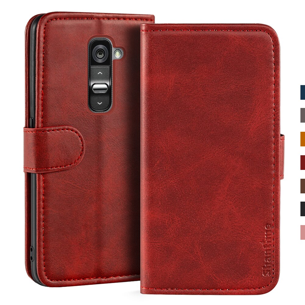 Étui portefeuille magnétique en cuir pour LG G2, Coque de téléphone avec support: Red
