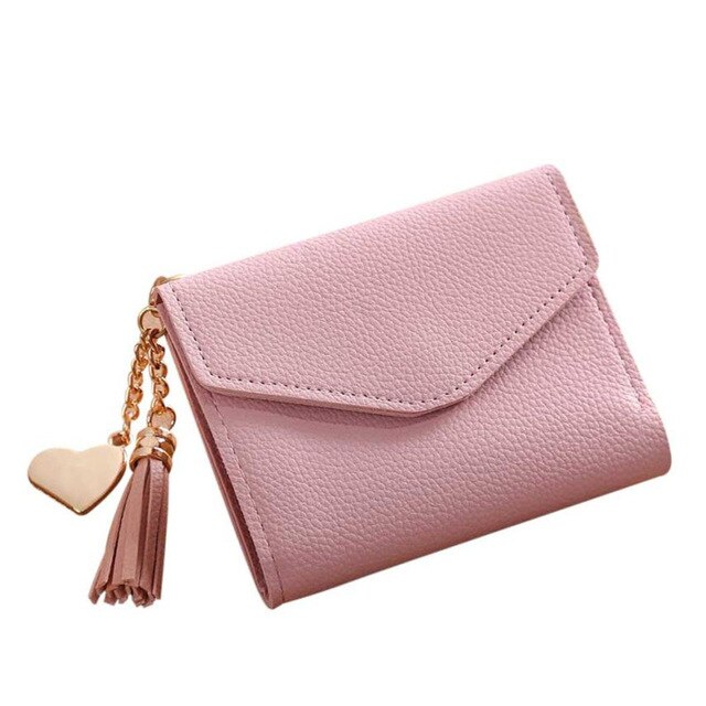 Valink Women Simple Short Wallet Tassel Coin Purse Card Holders Multi-card Position Female Wallet Portefeuille Femme: pink