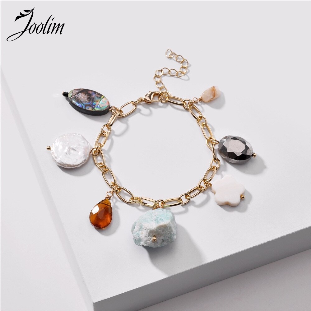 Joolim skalsten äkta pärla blandade berlockarmband statement armband smycken