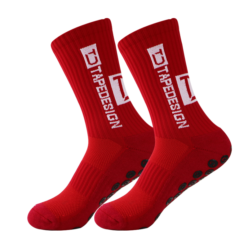 Nuevos calcetines deportivos de fútbol antideslizantes, calcetines de fútbol transpirables y gruesos para hombres y mujeres, calcetines para correr al aire libre y ciclismo: Rojo