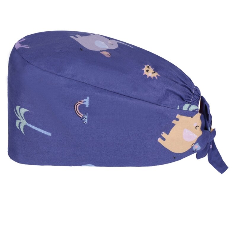 Dokter verpleegkundige katoenen werkmuts met zweetband verstelbare strik op de rug schattig cartoon dierenpatroon kalebasvormige bouffant scrub hoed h: -d