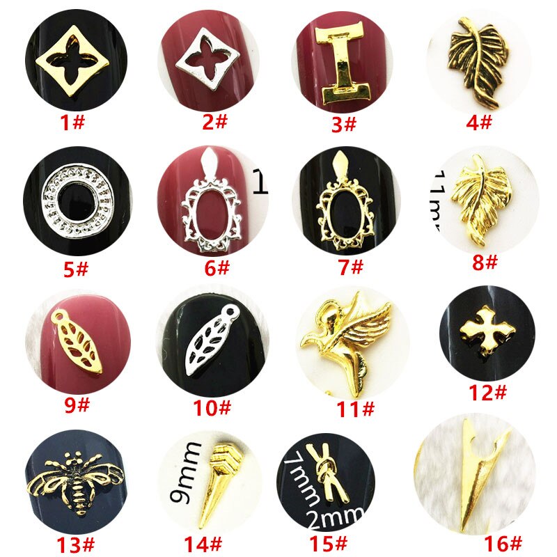 50 stks/pak Japan 3D Nail Art Decoraties Metalen Nagel Accessoires Legering Leaf Cross Cirkel Nail Onderdelen DIY Legering Nail art levert