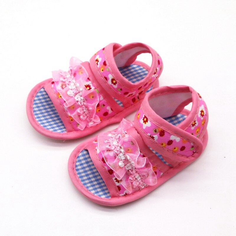 Bébé fille sandales respirant motif à fleurs anti-dérapant chaussures avec dentelle espadrilles décontractées enfant en bas âge chaussures à semelles souples 0-18M: P / 7-12 mois
