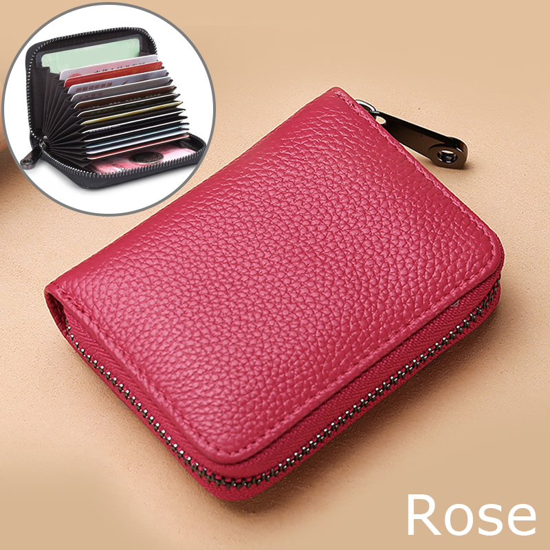 KISMIS 1 PC femmes hommes en cuir 26 fentes ID porte-cartes de crédit RFID blocage portefeuille étui sac de poche: Marron