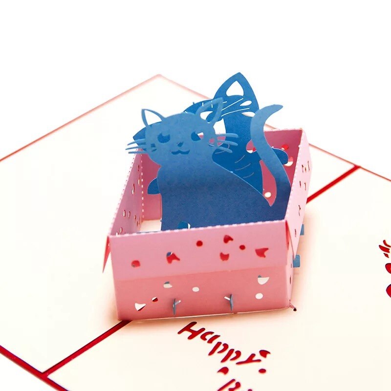 Children&#39;s Handmade Birthday Cards 3D Three-dimensional Friends Wishes Cards Cards Little Girls and Cats