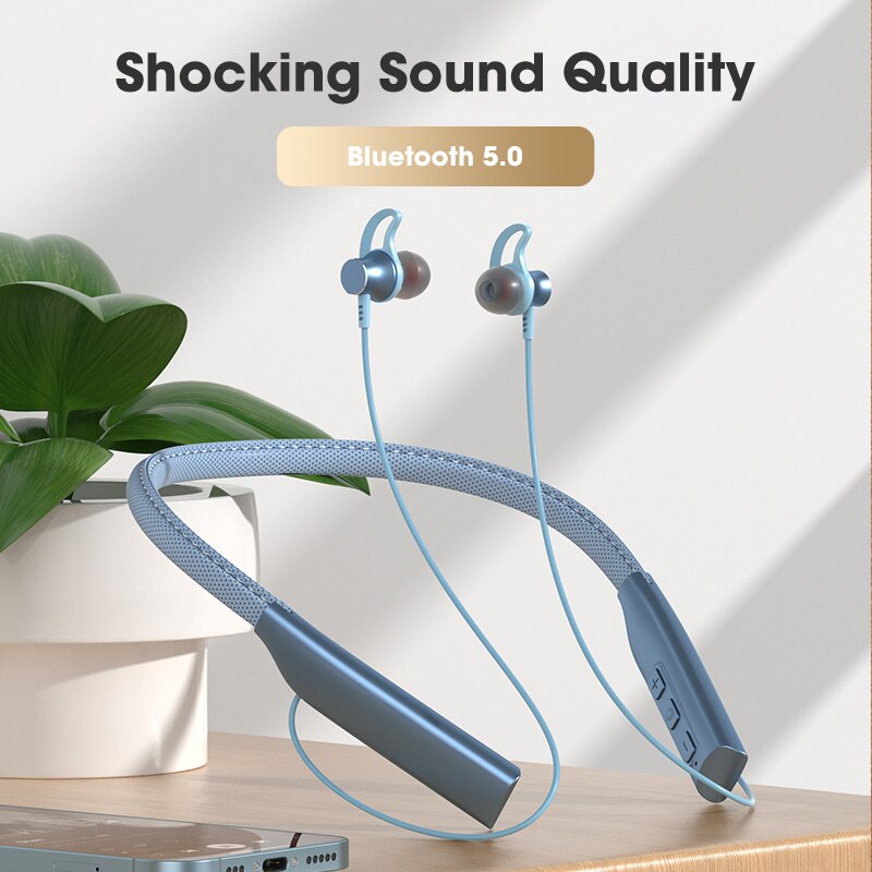 Niye Bluetooth Earphones Magnetic Headphone Sport Wireless Hanging Neck Earphones with Microphone For Xiaomi Red Mi Huawei P30: Blue