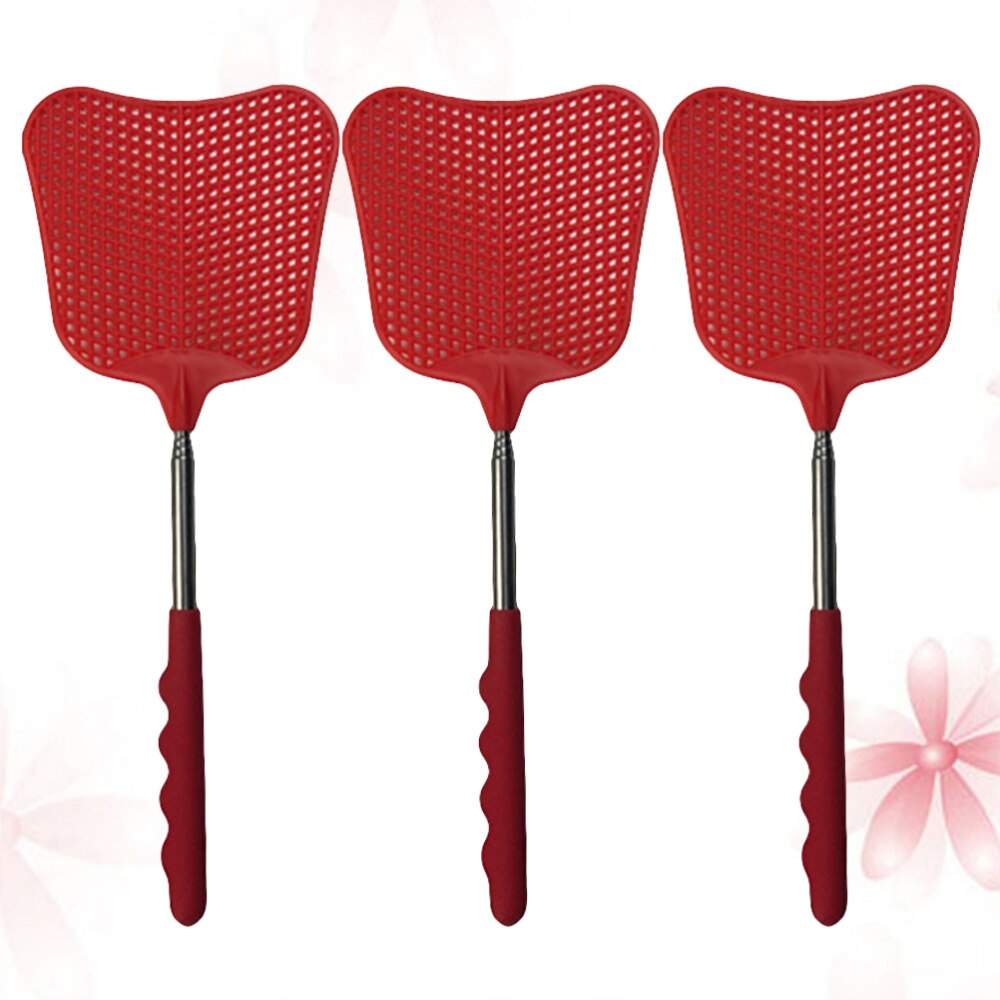 3 stuks plastic vliegenmepper, praktische handmatige vliegenmepper voor thuis: Rood