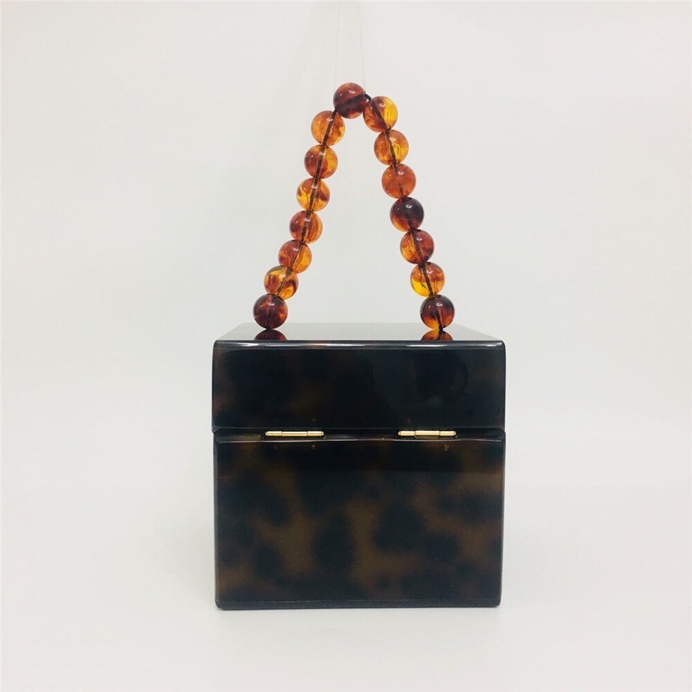 Pung vintage kvinder clutch pung stilfuld leopard akryl aftentaske perler trendy hard-box fest bal håndtasker