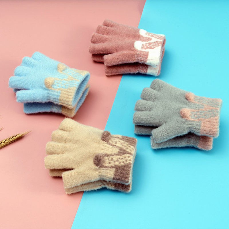 Herfst En Winter Baby Kinderen Leuke Animal Cartoon Fluwelen Warme Handschoenen Voor Jongens En Meisjes Zachte Half-Vinger Handschoenen kid 'S