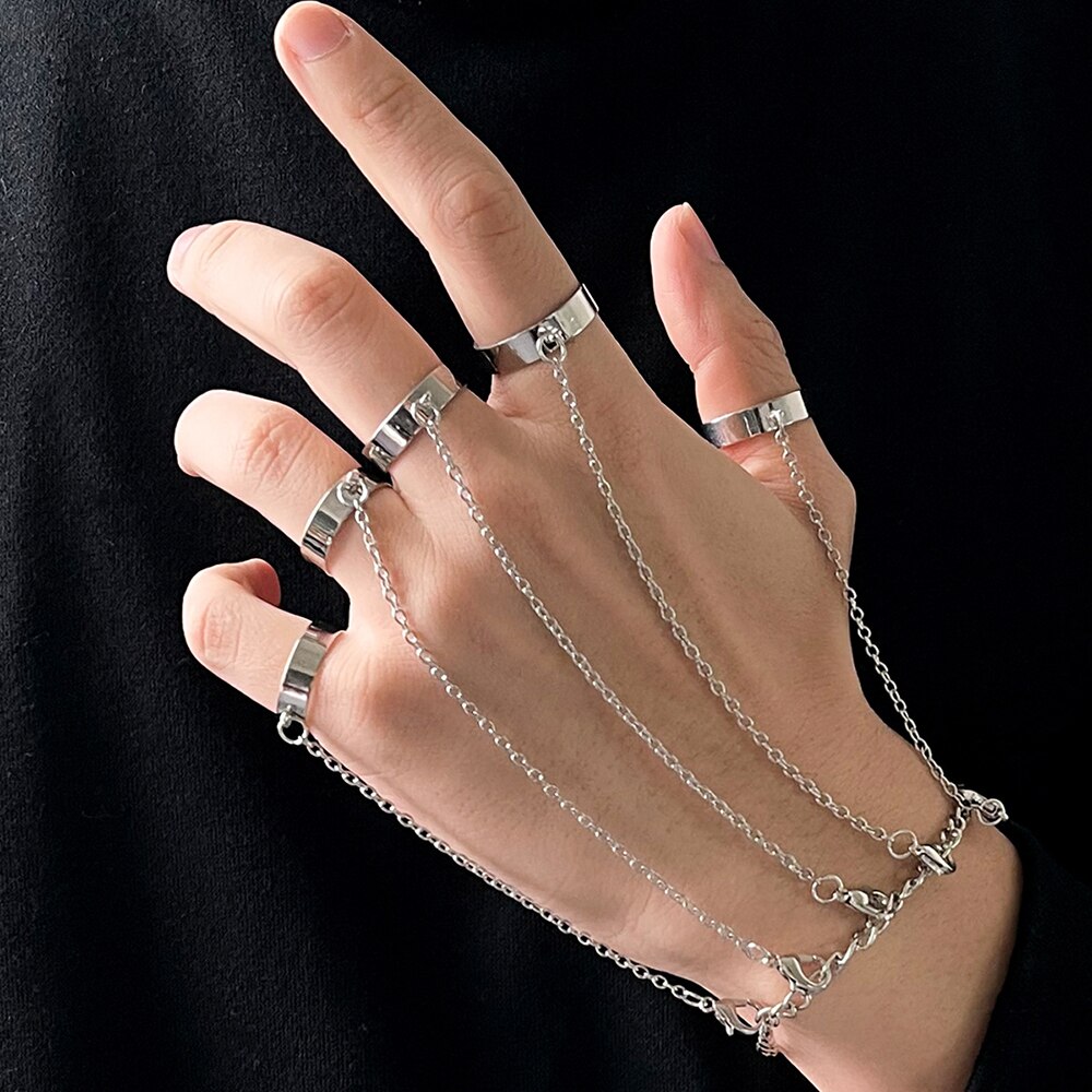 Silber Farbe Kette Punk Geometrische Handgelenk Armbinde Für Männer Ring Charme einstellen Paar Emo Schmuck Pulsera Mujer 2022 neue