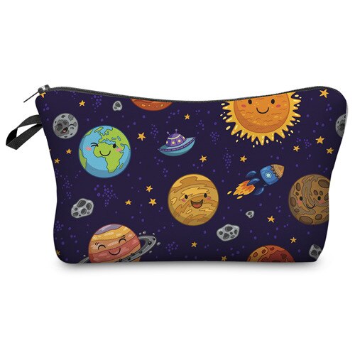 Who Cares Space Planet Funny Character printing Cosmetic Organizer Bag Makeup Bags ladies Pouch Women Cosmetic Bag: bpd45056