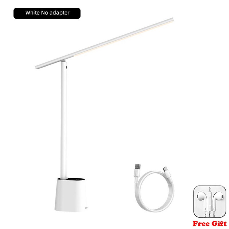 Baseus USB LED Desk Lamp Eye Protect Study Dimmable Office Light Foldable Table Lamp Smart Adaptive Brightness Bedside Lamp: White No Adapt