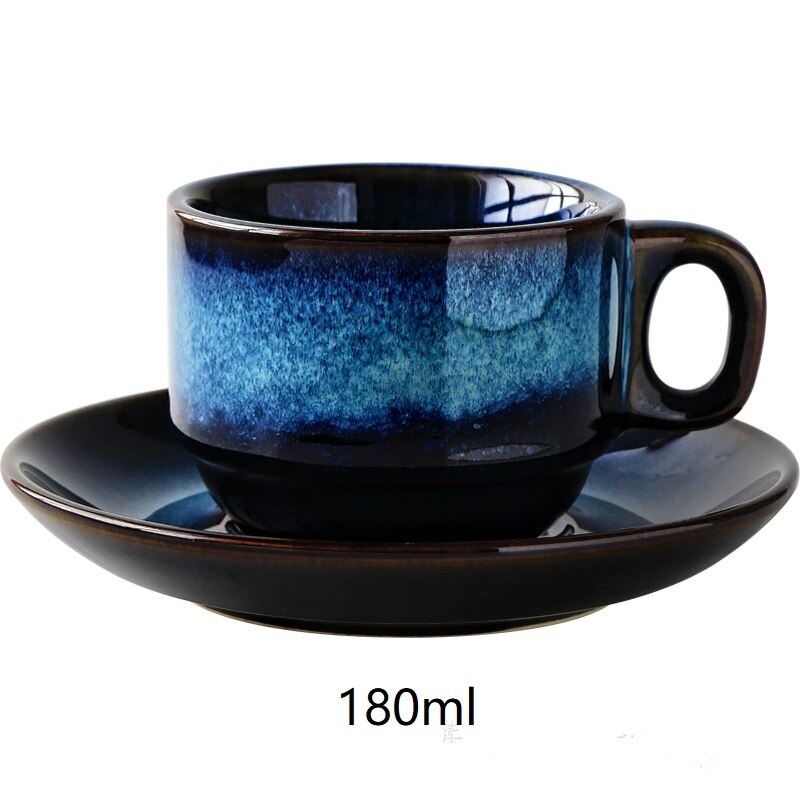 Fashionable porcelain craftsman ceramic coffee cup and dish set breakfast cup afternoon tea Japanese simple Blue: 180ml