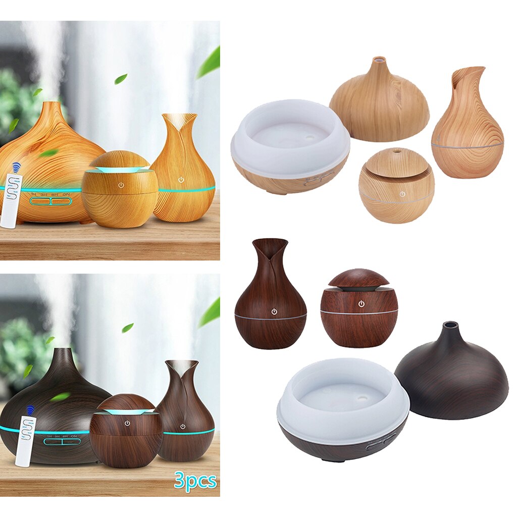 3 Stuks Stijl Led Aroma Diffuser Etherische Olie Luchtbevochtiger Aromatherapie Purifier Met Houtnerf Voor Slaapkamer Woonkamer