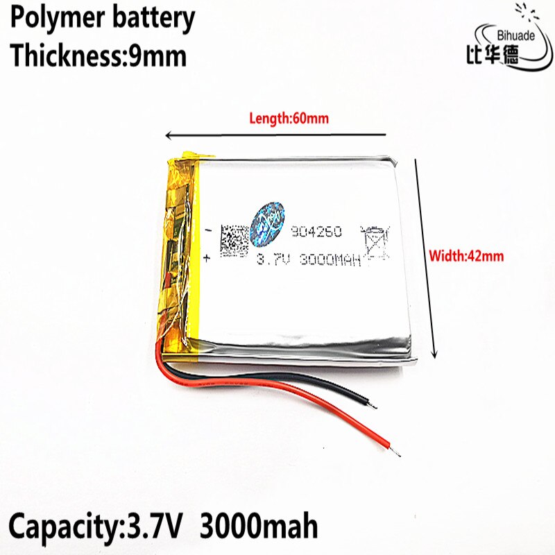 Liter batería de energía de buena , 3,7 V,3000mAH, 904260 polímero de iones de litio/Li-ion, para tableta, pc, GPS,mp3,mp4