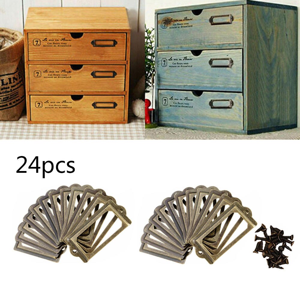 24pcs 70mm Antique Label Box Drawer Handle Card Frame Apothecary Cabinet Drawer Hardware Accessories