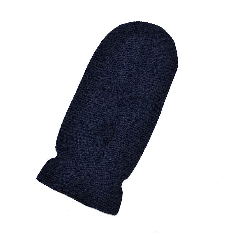 Ski Masker Gebreide Gezicht Cover Winter Volgelaatsmasker Voor Winter Outdoor Sport Winter Drie 3 Gat Bivakmuts gebreide Muts: Navy Blue