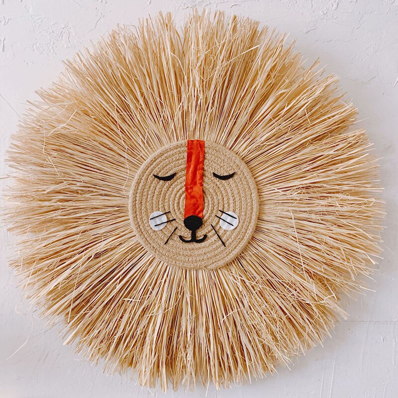 Handmade Knitting Straw Wall Decoration Cartoon Animal Woven Artwork Ornament for Home Kids Classroom 60cm LBE L23: f