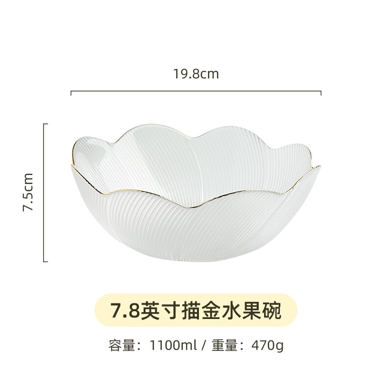 Ins Simple Fruit Plate Crystal Glass Dessert Plate Fruit Salad Bowl Dessert Bowl Set Dishes and Plates Sets: 7.8 inch Gold Bowl