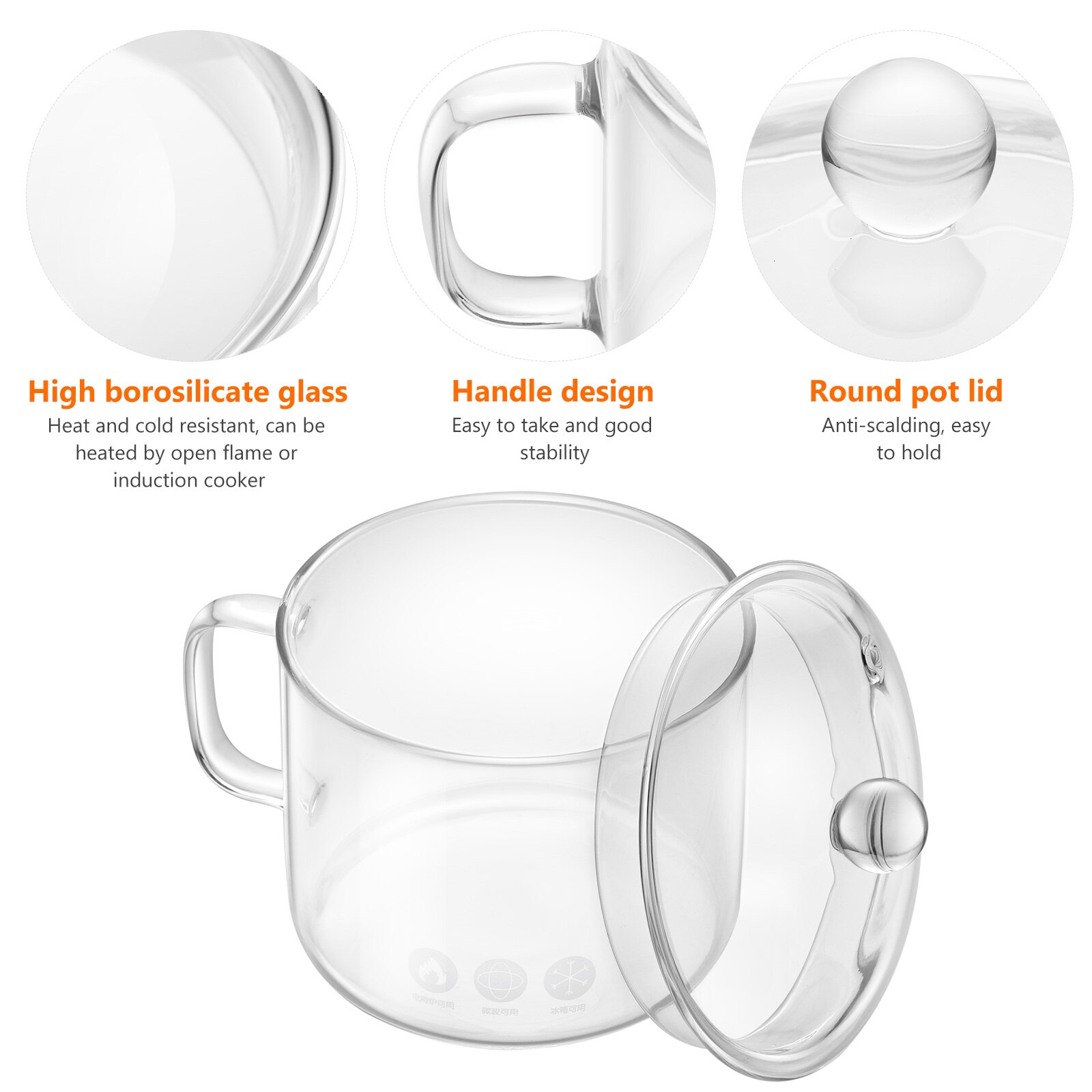 1pc Transparent Heat-resistant Multipurpose Noodle Pot Simmer Pot Stew Pot for Kitchen Home Restaurant